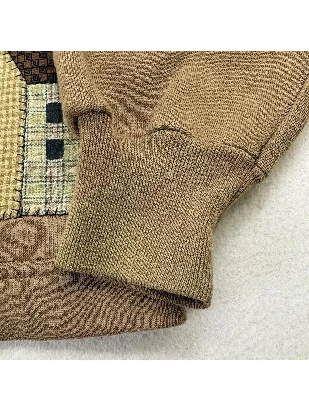 Vintage 90s Patchwork Town Sweatshirt Cardigan Womens Size XL Brown - Picture 7 of 9